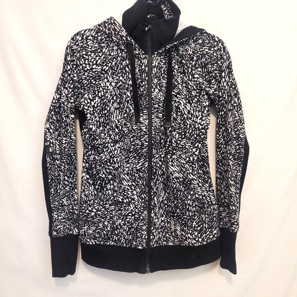 Athleta Women’s Hoodie Jacket Size M Black White Zip Up Sweatshirt Athleisure - Picture 1 of 10